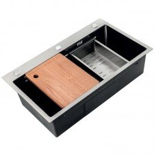 Мийка Zerix ZH8045-SET-05 NANO-BLACK (3.0/0.8) з нерж. сталі, комплект (графіт) (ZM5585)