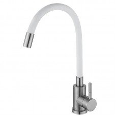 Кухонный смеситель с белым силиконовым изливом Zerix LUX-011 Refl.White (нерж. сталь) (ZX4877)