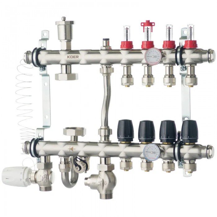 Коллектор со встроенным смесит. узлом Koer KR.S1012-4 1"х4 SUS304 и евроконусами 3/4-16 (KR2937) Коллектор со встроенным смесит. узлом Koer KR.S1012-4 1"х4 SUS304 и евроконусами 3/4-16 (KR2937)