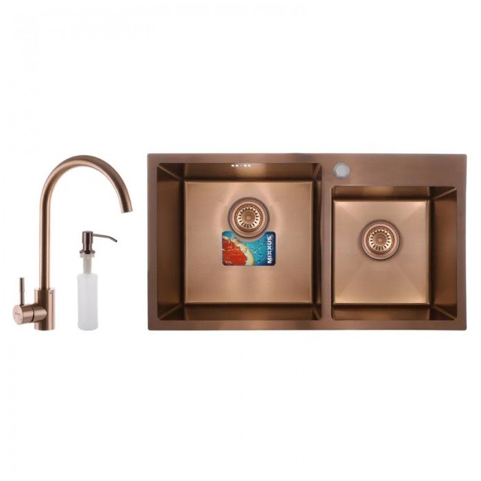 Набор Mixxus SET-7843D-220x1.0-PVD (мойка+смеситель+диспенсер) (MX0586) Набор Mixxus SET-7843D-220x1.0-PVD (мойка+смеситель+диспенсер) (MX0586)