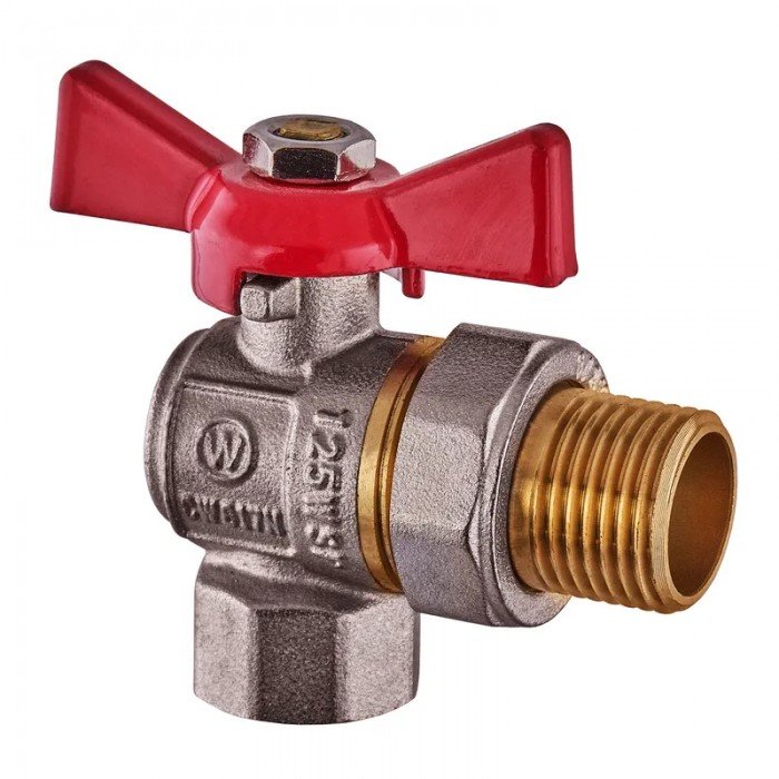 Кран с американкой угловой Waterpro WP400-15FMW-L - 1/2" ручка "бабочка" красная (WP2895)
