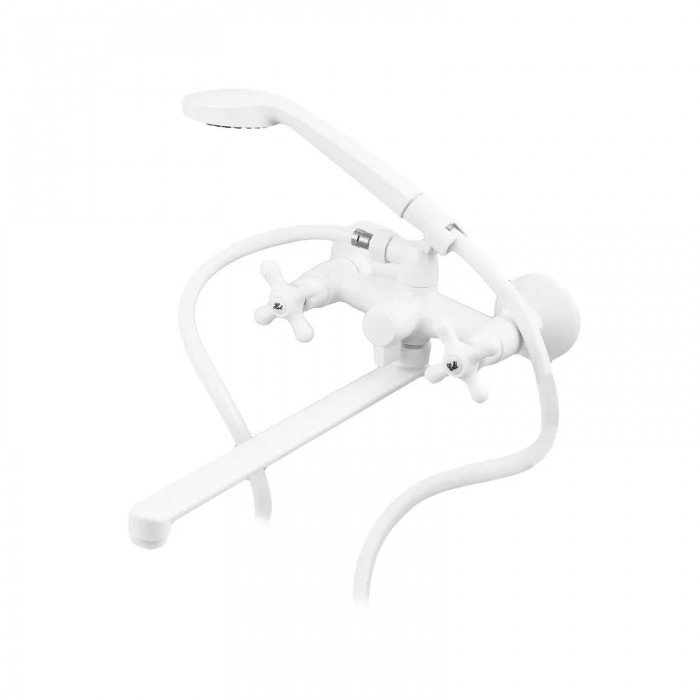 Смеситель для ванны Plamix Pablo -140 EURO SET White (со шлангом и лейкой) (PM0670) Смеситель для ванны Plamix Pablo -140 EURO SET White (со шлангом и лейкой) (PM0670)