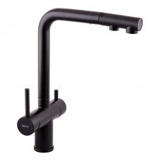 Смеситель кухонный на две воды Zerix LUX-024 Black с выдвижной лейкой (нерж. сталь) (ZX5556)