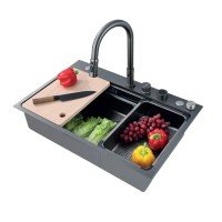 Мийка Zerix ZH7548-SET-03 Nano-Black з вбудованим змішувачем з нерж. сталі (ZM5577)