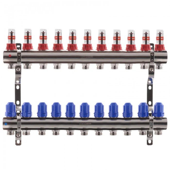 Колекторний блок з витратомірами Koer KR.1110-11 1"x11 ways (KR2648) Колекторний блок з витратомірами Koer KR.1110-11 1"x11 ways (KR2648)