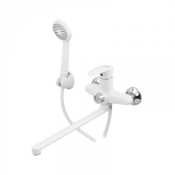 Смеситель для ванны Plamix Cezar-006 EURO SET White (со шлангом, лейкой и кронштейном) (PM0666) Смеситель для ванны Plamix Cezar-006 EURO SET White (со шлангом, лейкой и кронштейном) (PM0666)