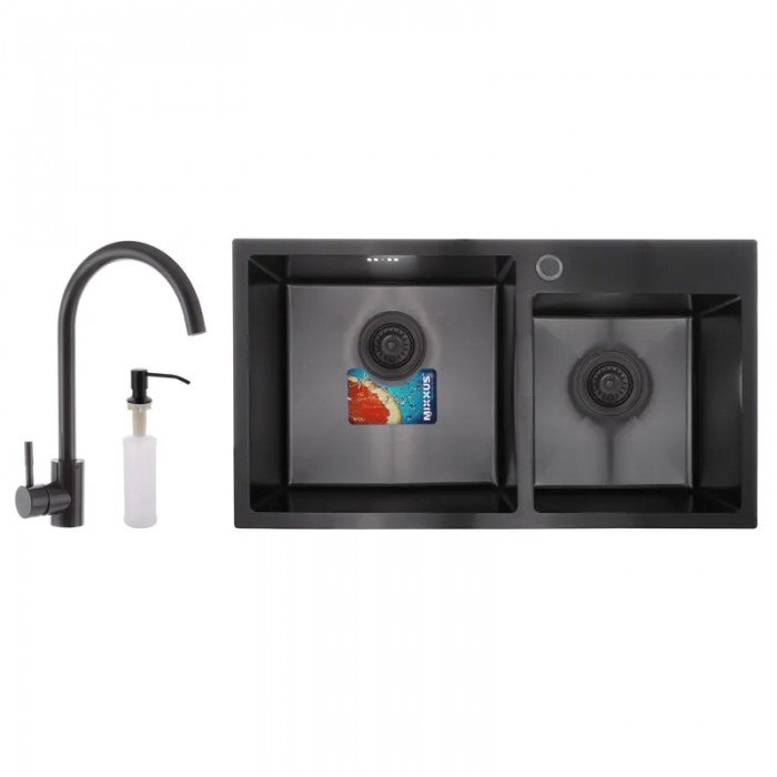 Набор Mixxus SET-7843D-220x1.0-PVD (мойка+смеситель+диспенсер) (MX0585) Набор Mixxus SET-7843D-220x1.0-PVD (мойка+смеситель+диспенсер) (MX0585)