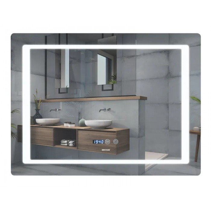 Зеркало Mixxus STYLE MR03-70x50 с Led Touch, Anti-fog, димером, регулятором яркости, часами (MI6006