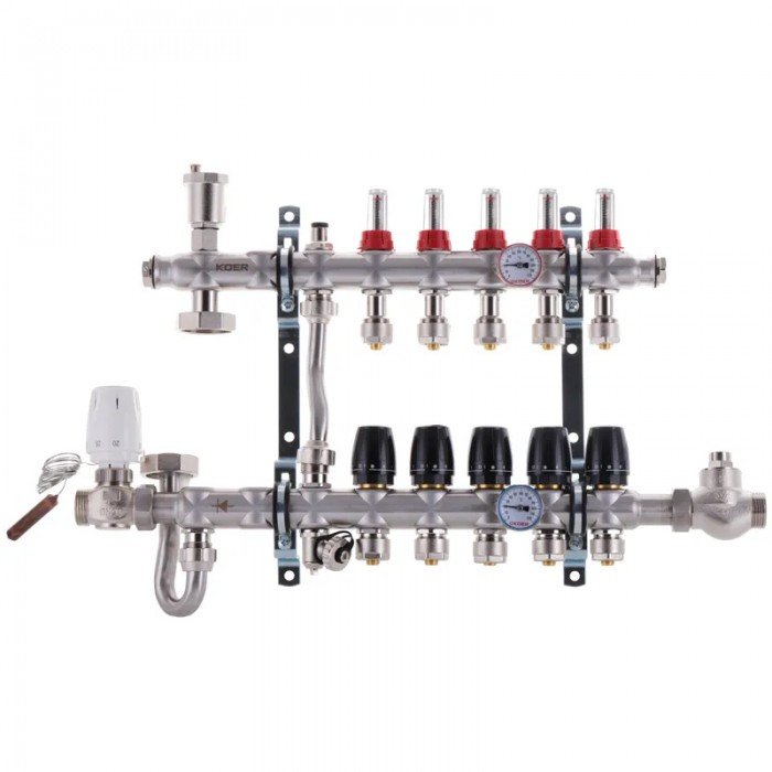 Коллектор со встроенным смесит. узлом Koer KR.S1011-5 1"х5 SUS304 и евроконусами 3/4-16 (KR2928) Коллектор со встроенным смесит. узлом Koer KR.S1011-5 1"х5 SUS304 и евроконусами 3/4-16 (KR2928)