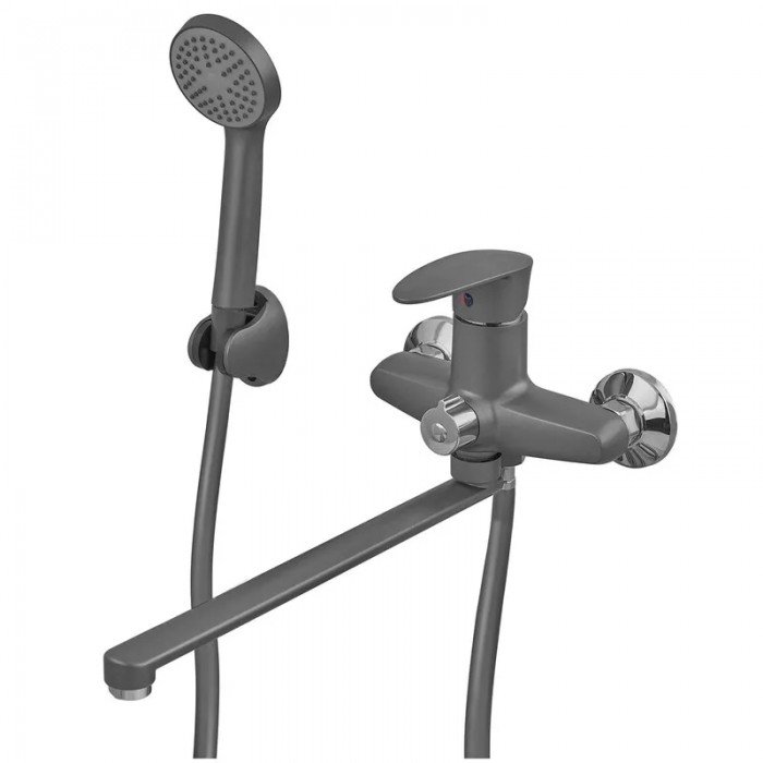 Смеситель для ванны Plamix CEZAR-006 EURO SET Graphite, со шлангом, лейкой и кронштейном (PM0691) Смеситель для ванны Plamix CEZAR-006 EURO SET Graphite, со шлангом, лейкой и кронштейном (PM0691)