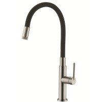 Смеситель для кухни Koer KI-70032-02 из нерж. стали SUS304 (Цвет нерж+силиконовый излив черный) (KR