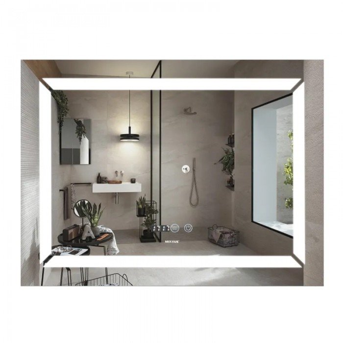 Зеркало Mixxus LIGHT MR01-80x60 с Led Touch, Anti-fog, димером, регулятором яркости, часами (MI5998