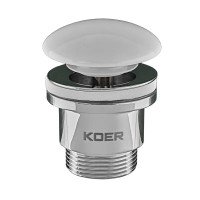 Донний клапан для раковини універсальний (з/без переливу) Koer PW-01-11 автоматичний (Click-Clack) (Біла керамічна накладка) 1 1/4'' (KR3405)