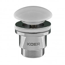 Донний клапан для раковини універсальний (з/без переливу) Koer PW-01-11 автоматичний (Click-Clack) (Біла керамічна накладка) 1 1/4'' (KR3405)