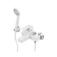 Смеситель для ванны Plamix Kubus-009 EURO SET White (со шлангом, лейкой и кронштейном) (PM0673) Смеситель для ванны Plamix Kubus-009 EURO SET White (со шлангом, лейкой и кронштейном) (PM0673)