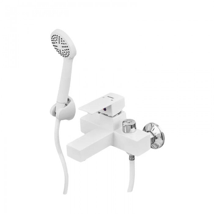 Смеситель для ванны Plamix Kubus-009 EURO SET White (со шлангом, лейкой и кронштейном) (PM0673) Смеситель для ванны Plamix Kubus-009 EURO SET White (со шлангом, лейкой и кронштейном) (PM0673)