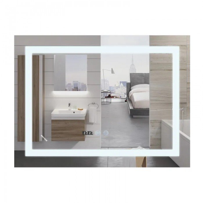 Зеркало Mixxus WARM MR02-70x50 с Led Touch, Anti-fog, димером, регулятором яркости, часами (MI6668)