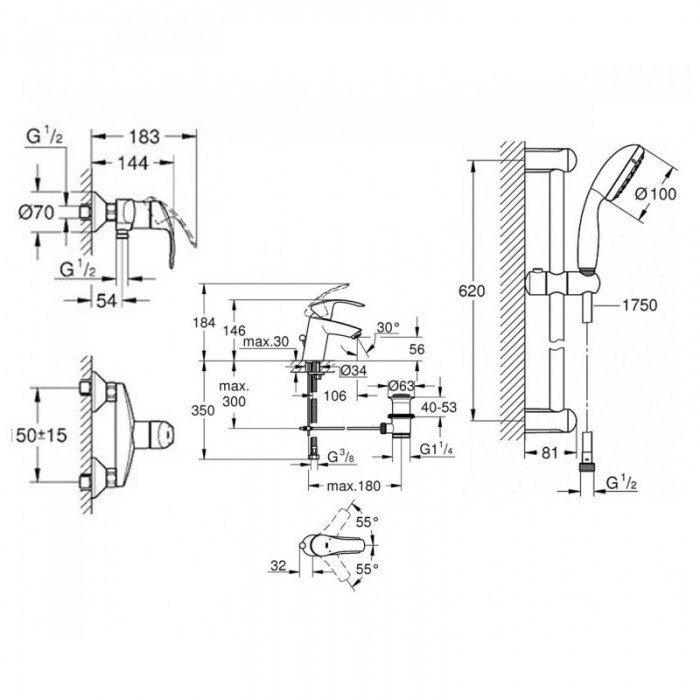 Комплект для душа, хром Grohe Eurosmart New (123576)
