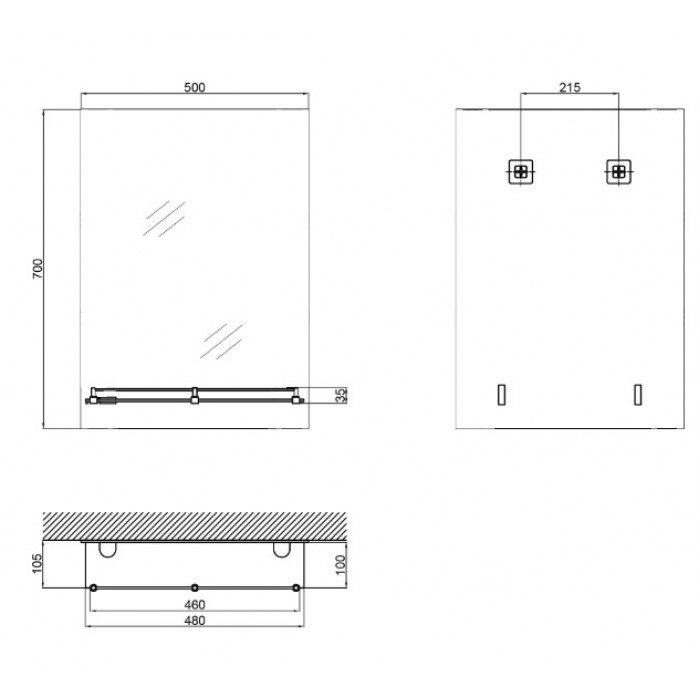 Зеркало настенное Zerix SANSA MRZ05-50x70x10 прямоугольное с полкой (ZX5627)