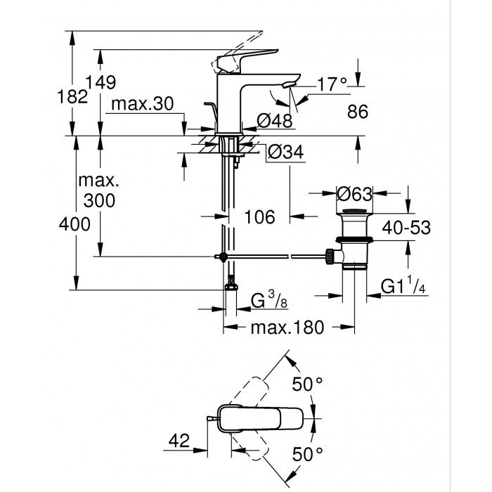 Однорычажный смеситель для раковины Grohe Cubeo S-размера (1016940000)
