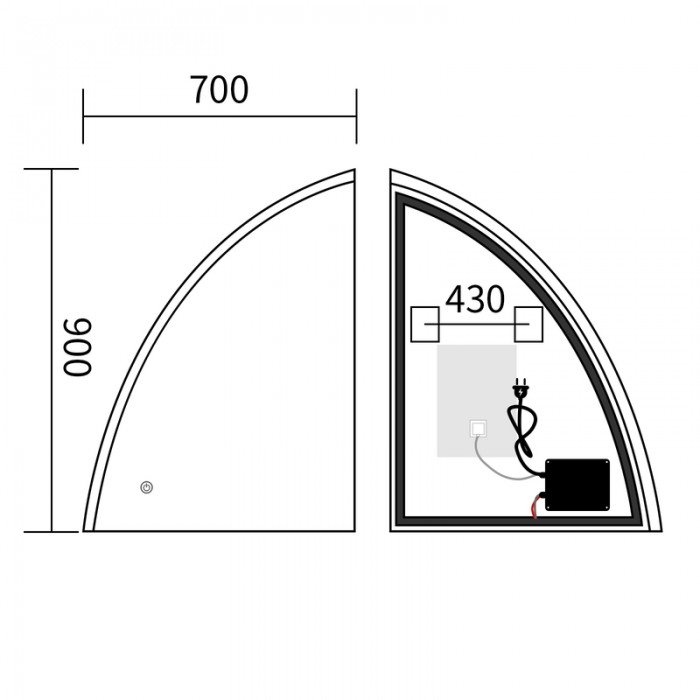 Зеркало Mixxus Premium TOPPER MS02-75x100 с Led Touch, Anti-fog, димером (3-6,5kK) (MP6634)