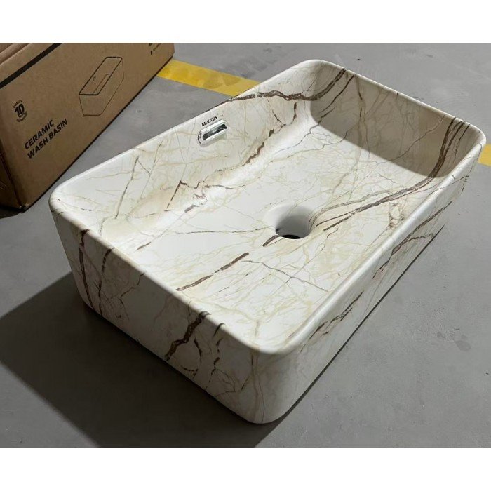 Раковина накладна Mixxus Premium QUADRO-0208 MARBLE 480х315х140mm з переливом (MP6518)