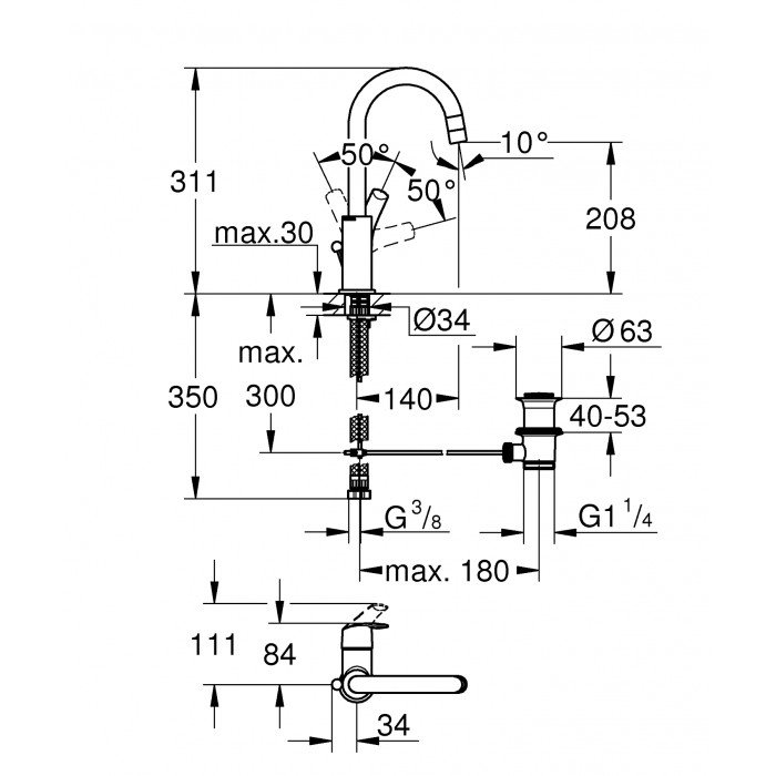 Смеситель для раковины L-размера Grohe Eurosmart (23537002)