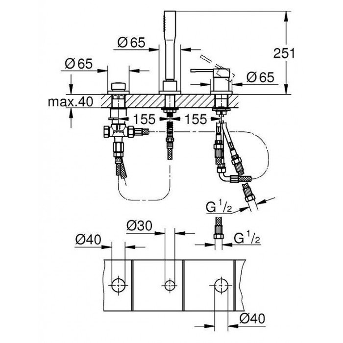 Смеситель для ванны Grohe Essence на 3 отверстия (19976001) Смеситель для ванны Grohe Essence на 3 отверстия (19976001)