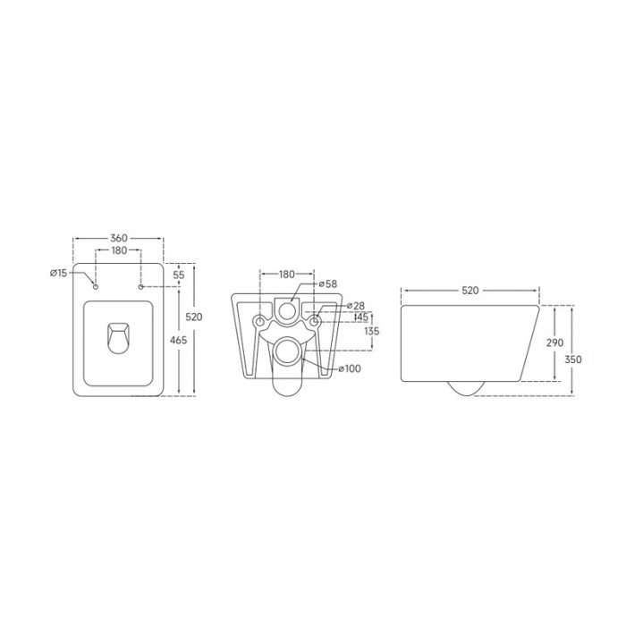 Унітаз підвісний Mixxus QUADRO-0304-R 520x360x365mm, система змиву RIMLESS (MI6707)