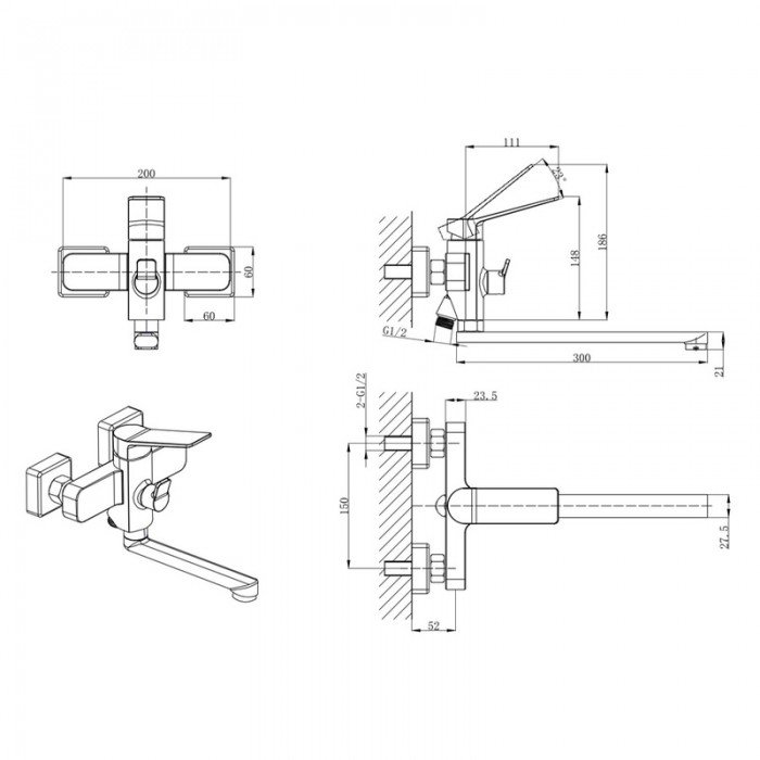 Смеситель для ванны Mixxus Wilson 006 Euro (MI7131) Смеситель для ванны Mixxus Wilson 006 Euro (MI7131)