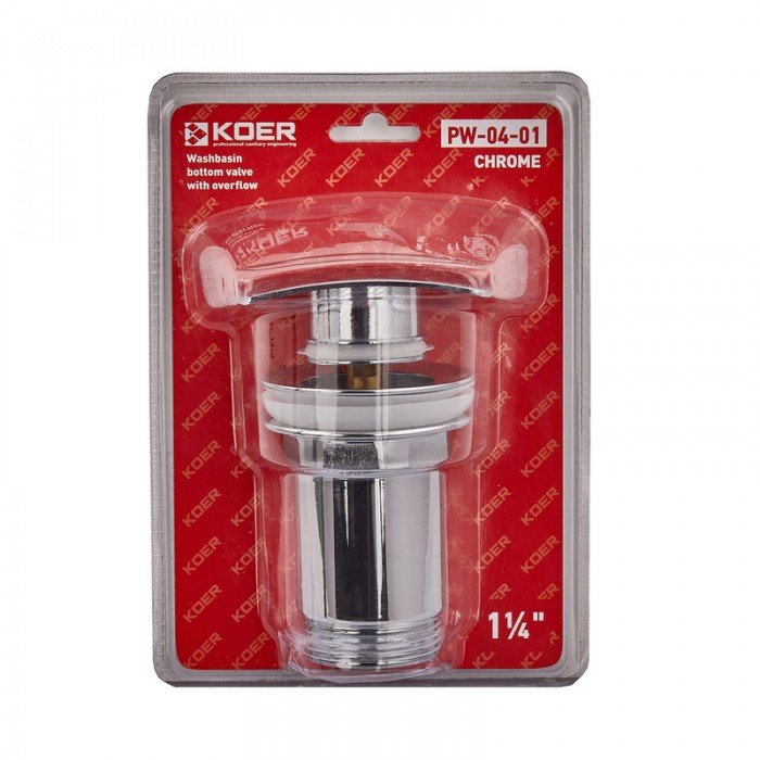 Донный клапан для раковины с переливом Koer PW-04-01 автоматический (Click-Clack) (Цвет хром) 1 1/4