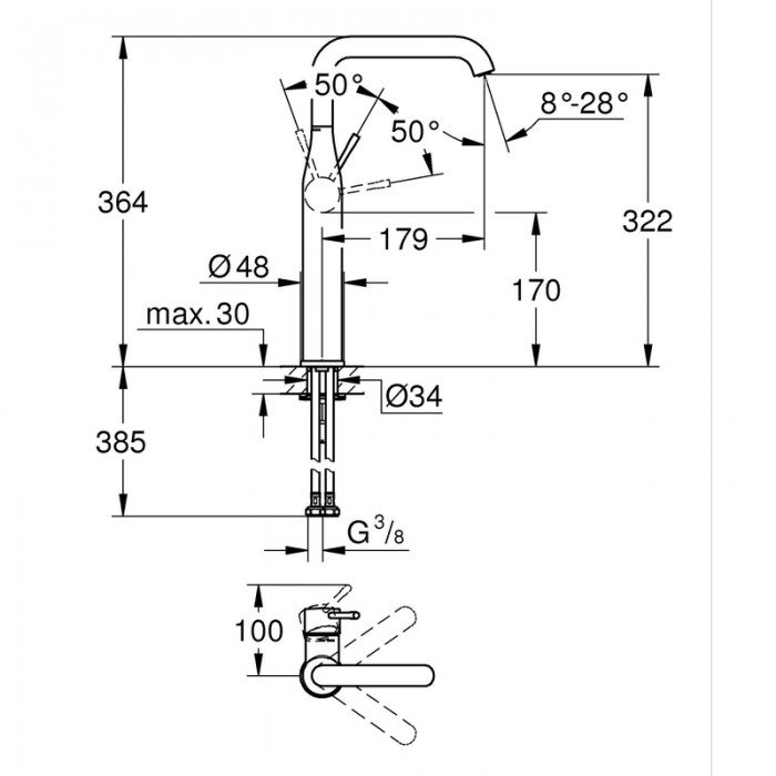 Одноважільний змішувач для раковини XL-Size Grohe Essence (24170001) Одноважільний змішувач для раковини XL-Size Grohe Essence (24170001)