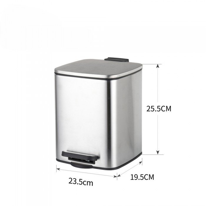 Мусорное ведро с плавным закрытием квадратное Zerix Kubix-TC0106 SS Color 6л цвет нержавейка (ZX588