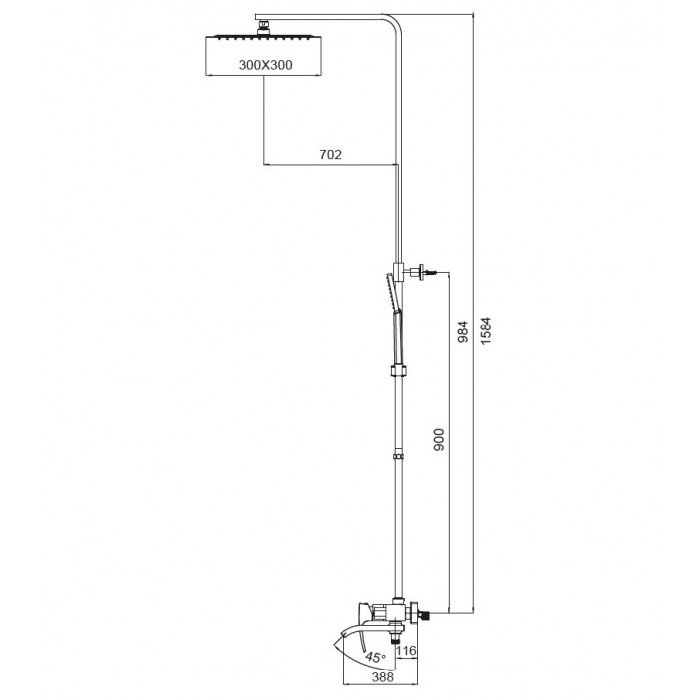 Душова колона із змішувачем KOER KB-56007-01 (Колір хром) (KR3460)