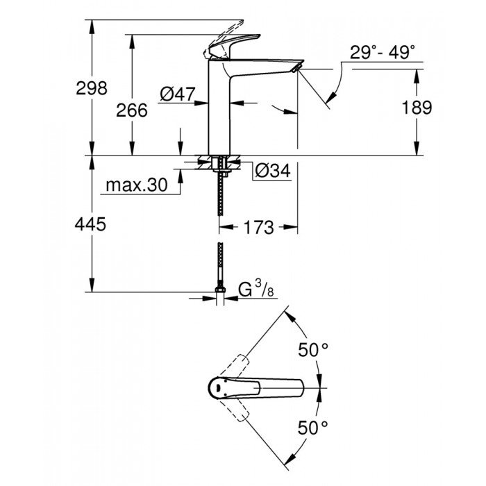 Змішувач на стільницю для раковини XL-розміру Grohe Eurosmart New (23971003) Змішувач на стільницю для раковини XL-розміру Grohe Eurosmart New (23971003)