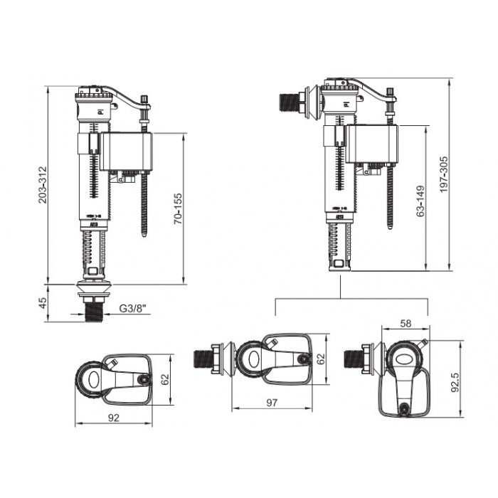 Арматура наполнительная с универсальным подключением Koer KT-0101-3/8" (KR5056) Арматура наполнительная с универсальным подключением Koer KT-0101-3/8" (KR5056)