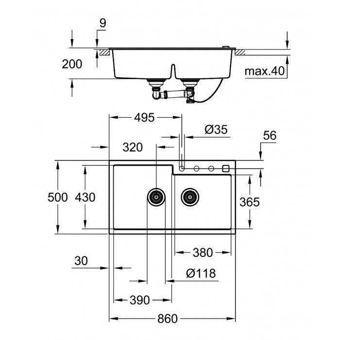 Композитна мийка для кухні Grohe K500 (31649AP0) Композитна мийка для кухні Grohe K500 (31649AP0)