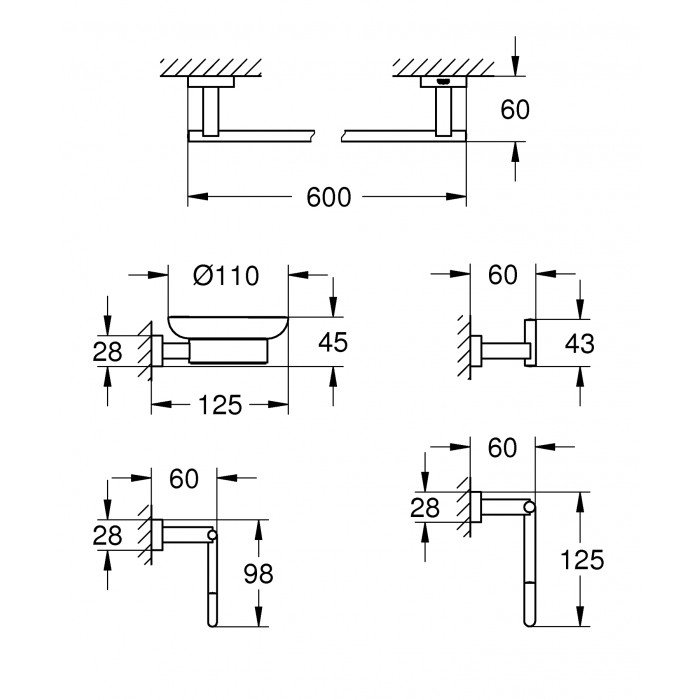 Набор аксессуаров 5 в 1 Grohe Essentials Cube New (40758001) Набор аксессуаров 5 в 1 Grohe Essentials Cube New (40758001)