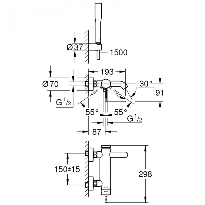 Однорычажный смеситель для ванны Grohe Essence (25249001)
