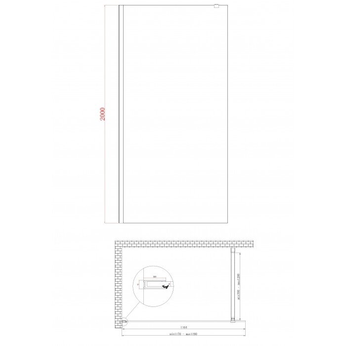 Душевая перегородка Koer SR SP01-120x200-TR-01 Walk-In прозрачное стекло Easy Clean 8мм, хром (KR53