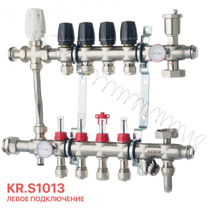 Коллектор со встроенным смесит. узлом Koer KR.S1013-4 1"х4 SUS304 и евроконусами 3/4-16 (KR2947)