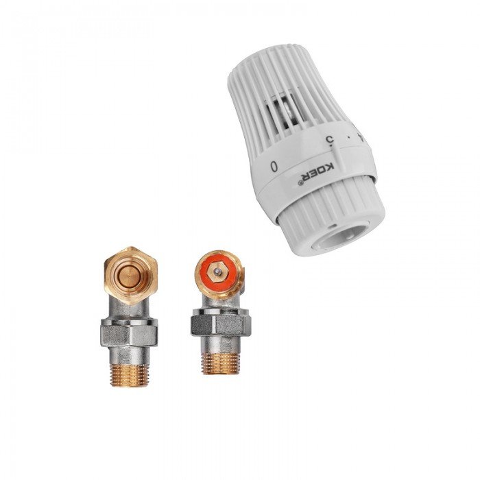 Комплект для подключения радиатора Koer SET-23 - 1/2'' угловой с термоголовкой, кликовый крепеж (KR Комплект для подключения радиатора Koer SET-23 - 1/2'' угловой с термоголовкой, кликовый крепеж (KR