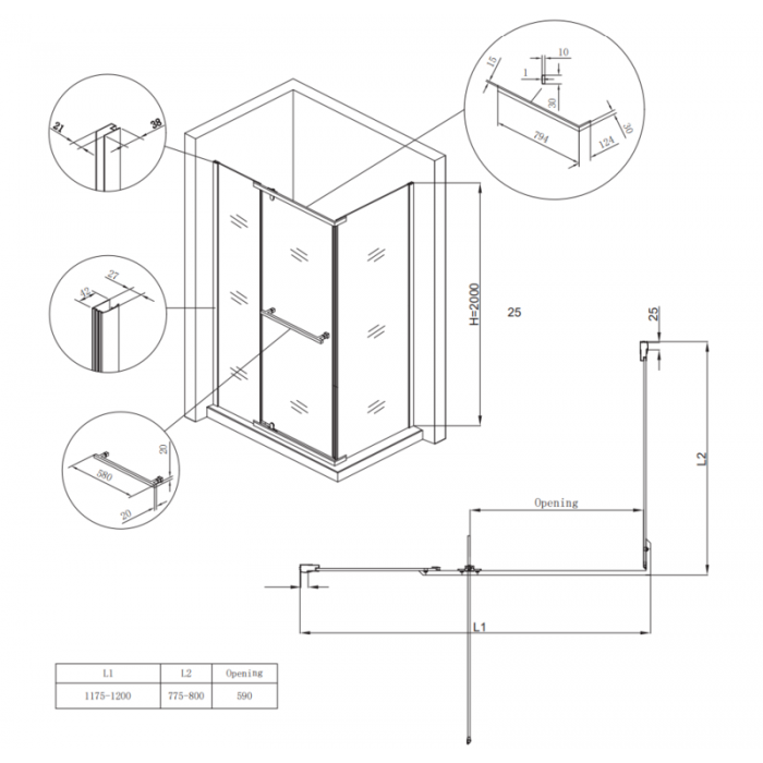 Душова кабіна без піддону Koer SR SC01-120x80x200-TR-01 прозоре скло Easy Clean 8мм, хром (KR