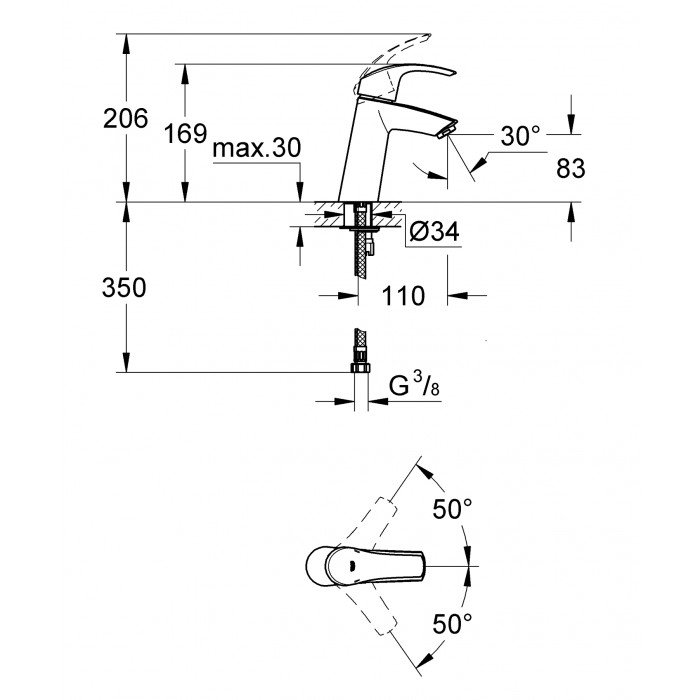 Змішувач для раковини M-розміру Grohe Eurosmart (23324001) Змішувач для раковини M-розміру Grohe Eurosmart (23324001)