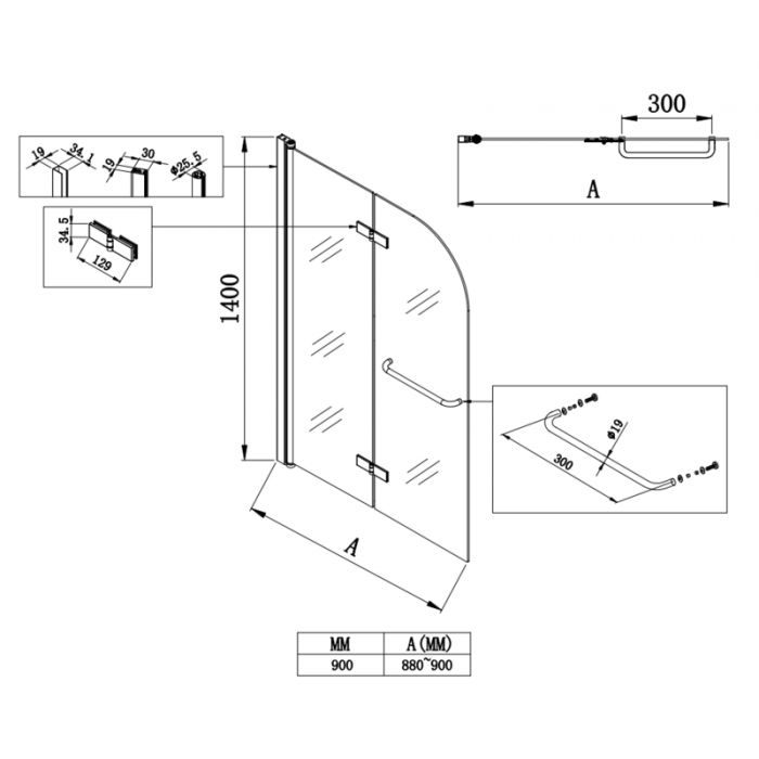 Шторки стеклянные на ванну Koer SR BS05-90x140-TR-01 прозрачное стекло Easy Clean 6мм, хром (KR5372 Шторки стеклянные на ванну Koer SR BS05-90x140-TR-01 прозрачное стекло Easy Clean 6мм, хром (KR5372