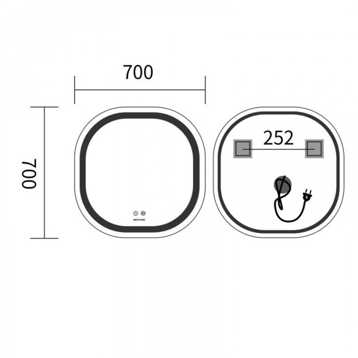 Зеркало Mixxus Premium DIVERSE MR16-70x70 с Led Touch, Anti-fog, димером (3-6,5kK) (MP6640)