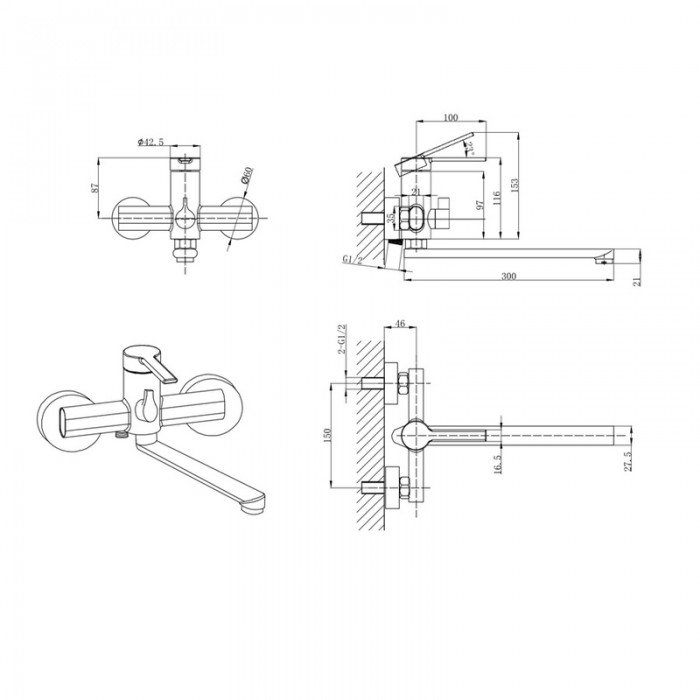Змішувач для ванни Mixxus Lord 006 Euro Graphite (Колір графіт) (MI7142) Змішувач для ванни Mixxus Lord 006 Euro Graphite (Колір графіт) (MI7142)