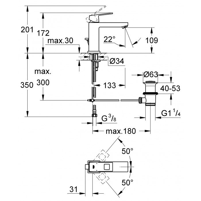 Смеситель для раковины M-размера Grohe Eurocube (23445000) Смеситель для раковины M-размера Grohe Eurocube (23445000)