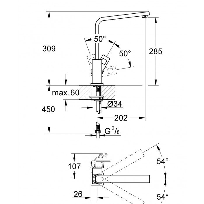 Змішувач для кухні Grohe Eurocube (31255000) Змішувач для кухні Grohe Eurocube (31255000)