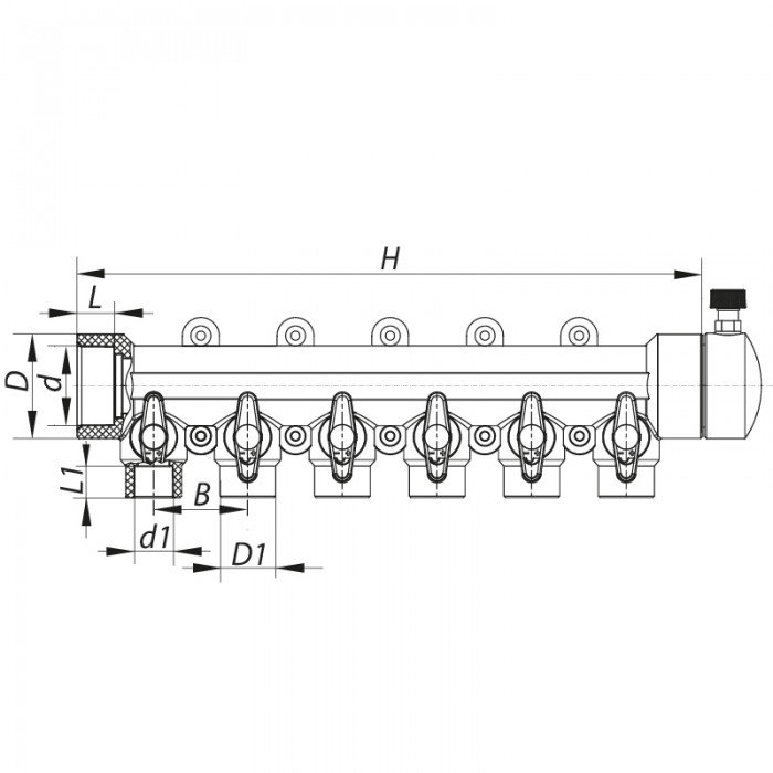 Коллектор 6-way с шаровыми кранами (40x20) PPR Koer K0173.PRO (KP0223)